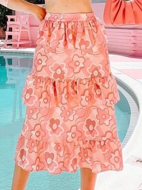 DazeyLA Tiered Pink Floral Maxi Skirt Discontinued